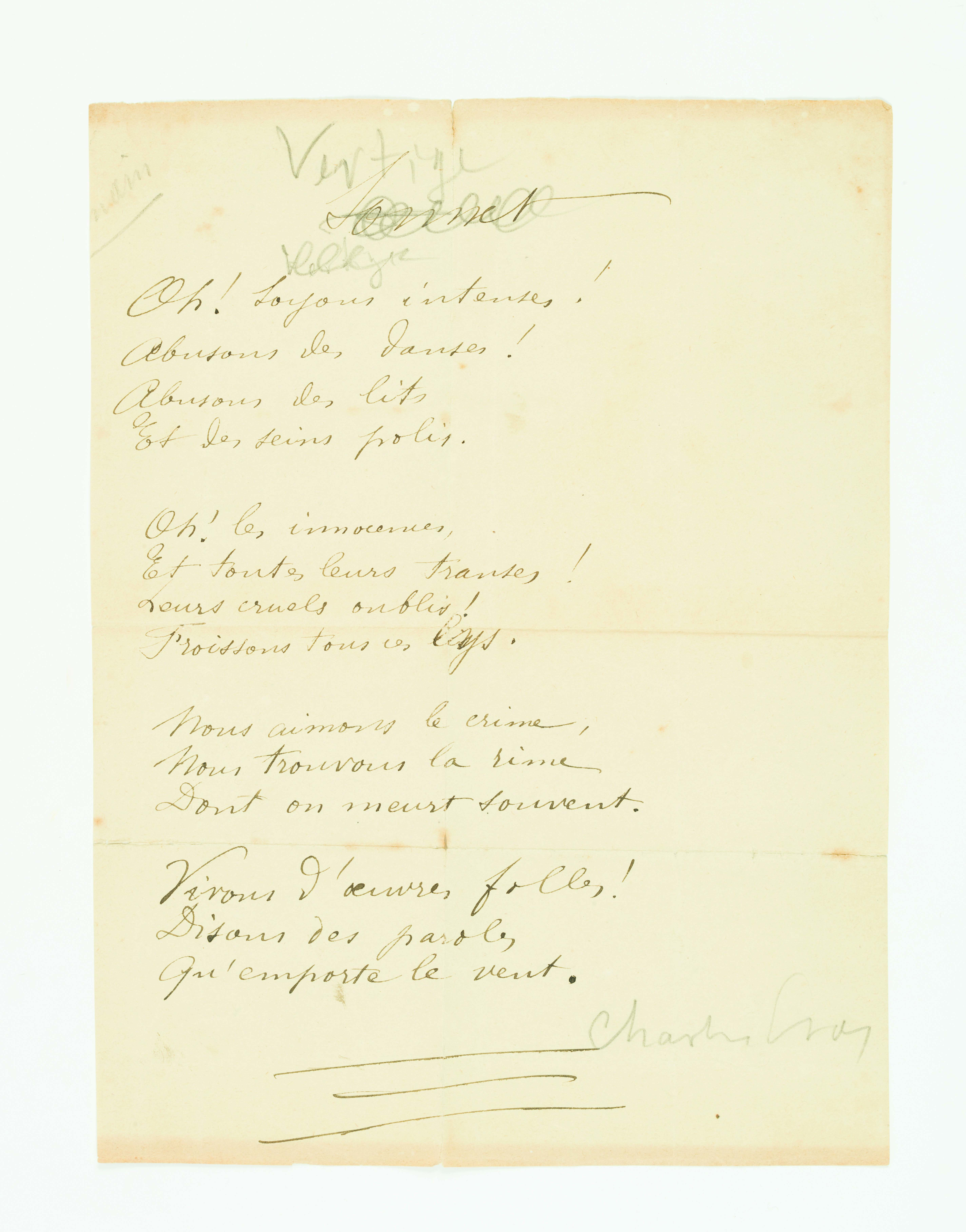 Cros(Ch.).Vertige. Avant mai 1884